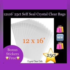 25ct 12x16” Crystal Clear Self Seal Bags W/ 25ct Free Stickers 📕🆕📕 Large